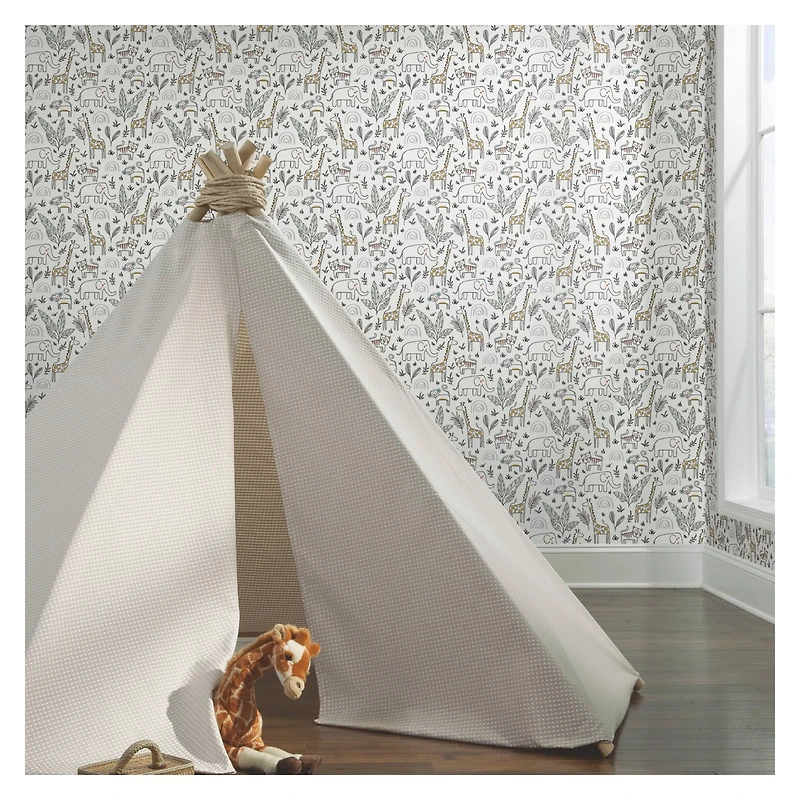 RoomMates White & Yellow Jungle Menagerie Peel & Stick Wallpaper