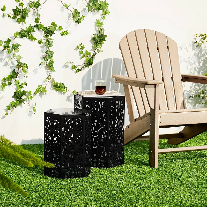 Glitzhome® Floral Motif Hexagonal Garden Stool Set