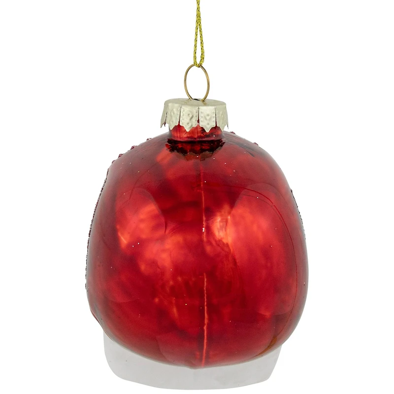 Day of the Dead Skull Head Glitter Glass Christmas Ornament - 3.5" - Red