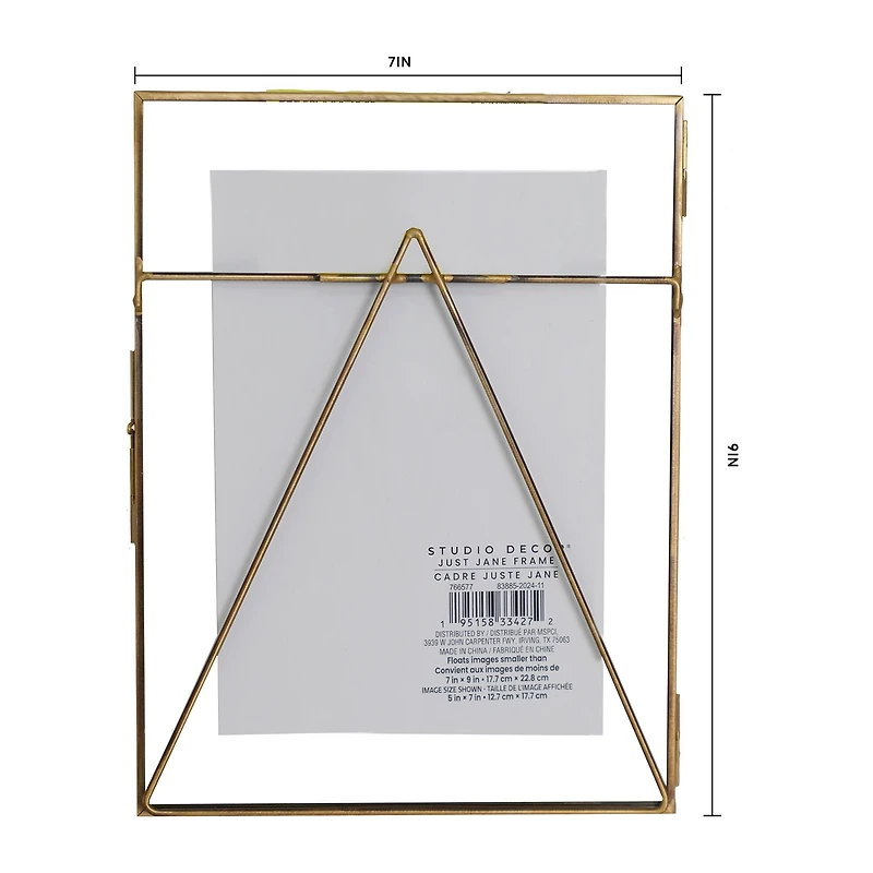 Just Jane 7" x 9" Brass Float Frame with Easel by Studio Décor®