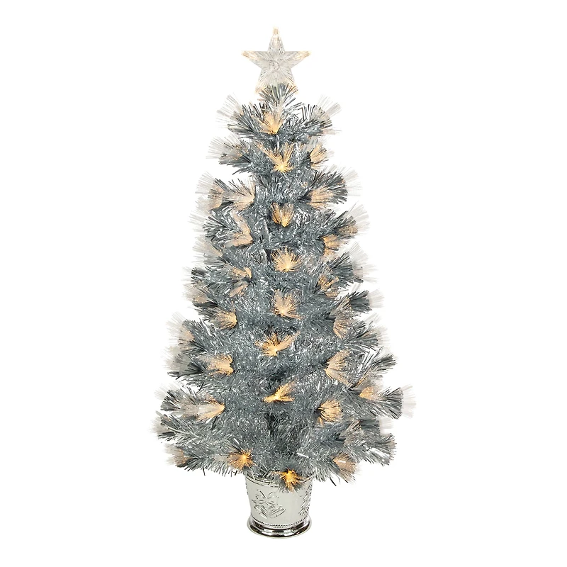 3ft. Pre-Lit Fiber Optic Silver Artificial Christmas Tree, Warm White Lights