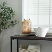 12" Brown Metal Handmade Candle Lantern with Glass Holder and Handle