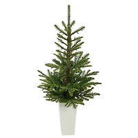 4.5ft. Pre-Lit Layered Washington Spruce Artificial Christmas Tree In White Planter, Clear LED Lights