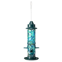 Glitzhome® 20" Tall Blue & Green Mosaic Glass Hanging Bird Feeder