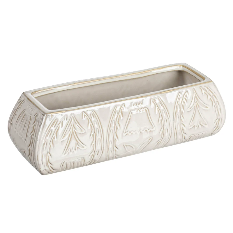 Hello Honey® 10" White Stoneware Planter with Etched Flower Design