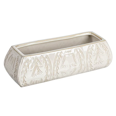 Hello Honey® 10" White Stoneware Planter with Etched Flower Design