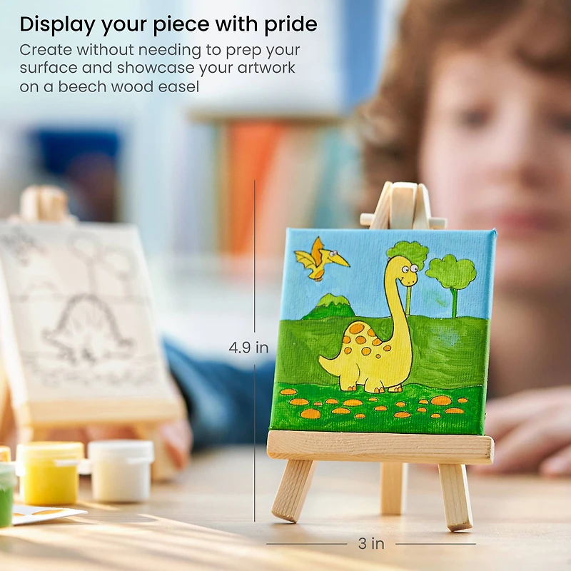 Arteza® Kids Canvas Paint Kit, 4 Mini Canvas- 3 x 3 with Easel, Dinosaurs