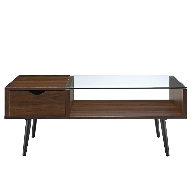 Dark Walnut Mid Century Modern Wood & Glass Coffee Table