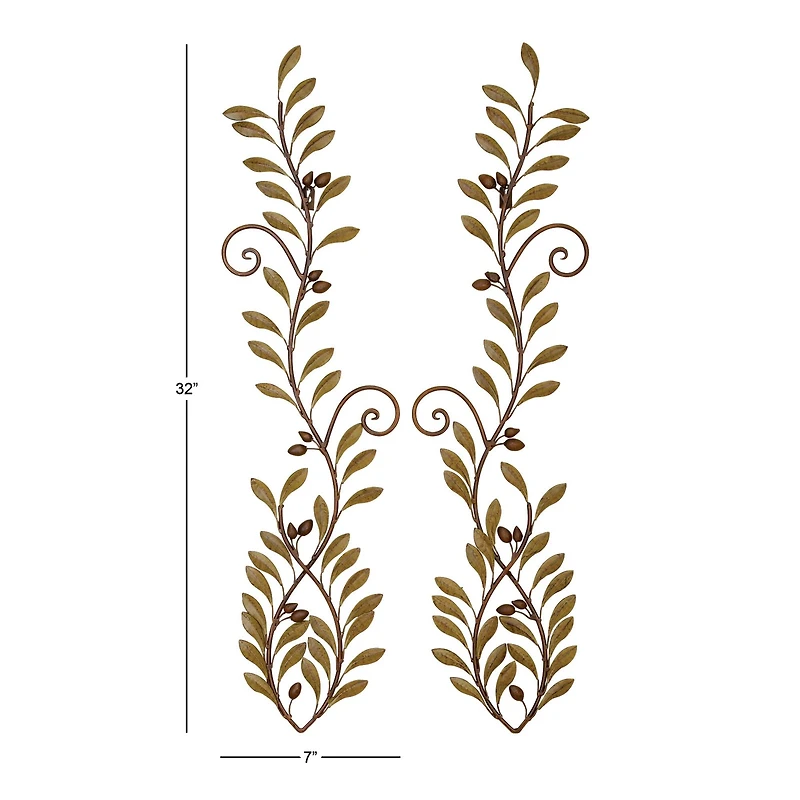Green Metal Traditional Leaves Wall Décor Set
