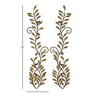 Green Metal Traditional Leaves Wall Décor Set