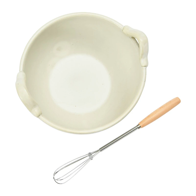 Hello Honey® 3.75" Cream Stoneware Batter Bowl & Whisk
