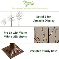 3ft. 5ft. 6ft. Artificial Brown Birch Trees with Warm White LED Lights - Set of 3
