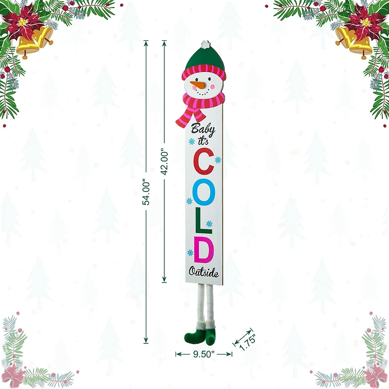 Glitzhome® 4.5ft. Wooden Snowman Porch Sign with Fabric Dangling Legs
