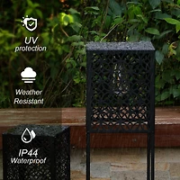 Glitzhome® Black Metal Cutout Pattern Solar Powered Outdoor Floor Lanterns Set