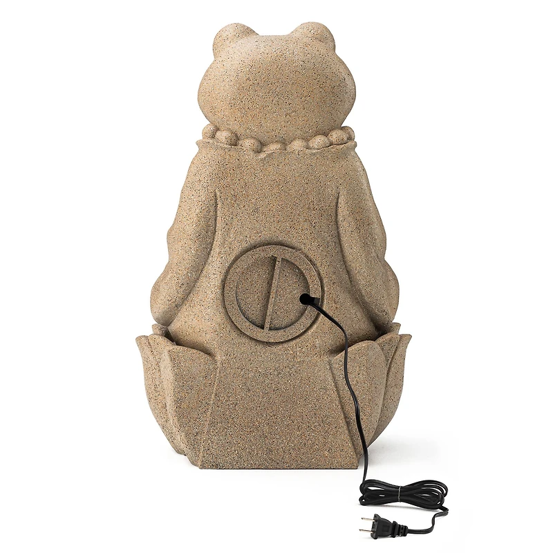 Glitzhome® 21.75" Sand Beige Zen-Style LED 2-Tier Frog Outdoor Fountain