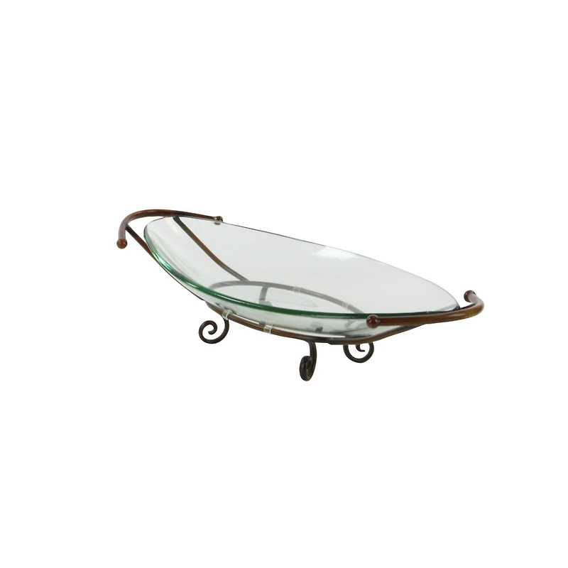 Brass Glass and Metal Modern Serving Bowl, 6" x 30" x 12"