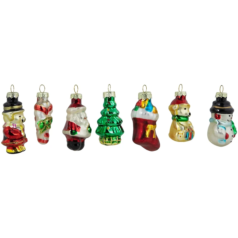 Set of 20 Holiday Figurines Glass Christmas Ornaments 1.75"
