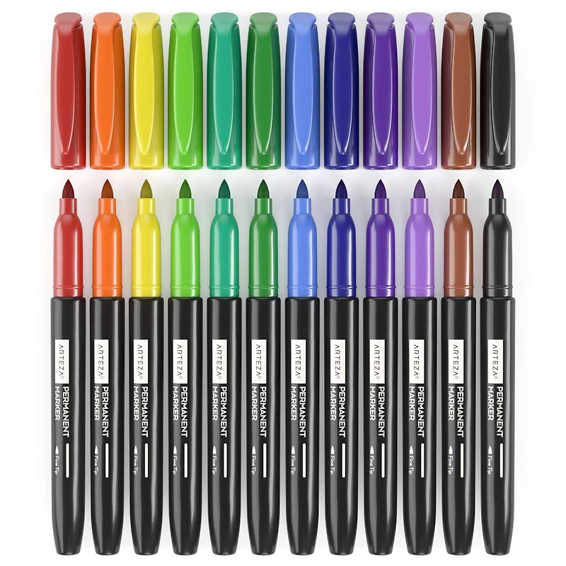 Arteza® Rainbow Colors Permanent Fine & Brush Tip Marker Set