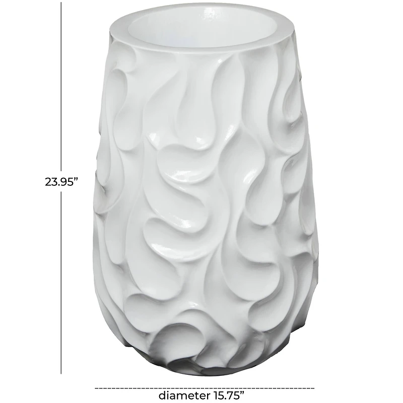 24" White Wave Textured Vase