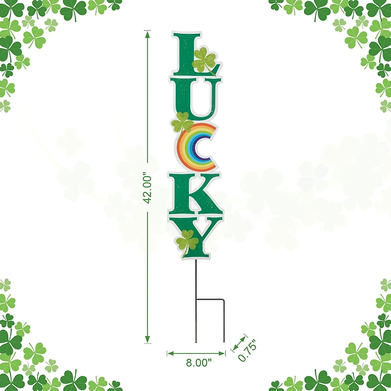 Glitzhome® 42" St. Patrick's Metal LUCKY Yard Stake