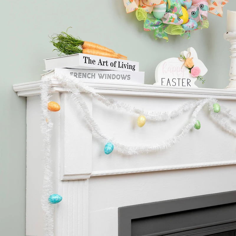 25ft. White Tinsel Garland with Easter Eggs
