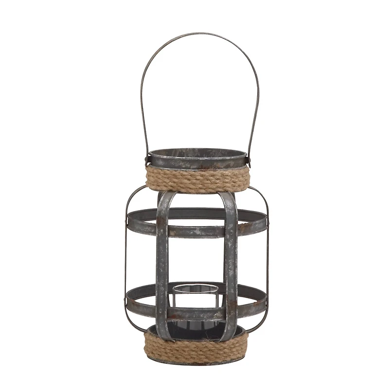 12" Gray Iron Industrial Candle Holder Lantern