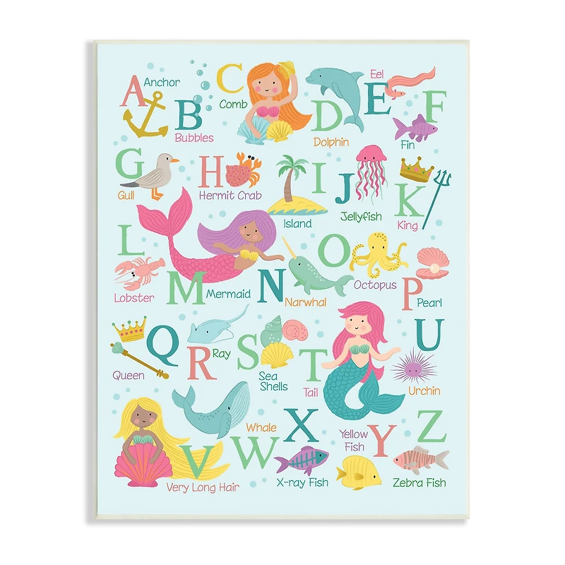 Stupell Industries Kid's Mermaid Alphabet Beach Fantasy ABC Typography Wall Plaque