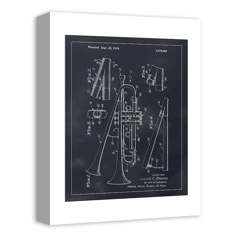 Dual Bell Trumpet Patent 12" x 16" Canvas Wall Art