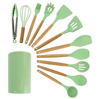 MegaChef Mint Green Silicone & Wood Cooking Utensils Set, 12ct.