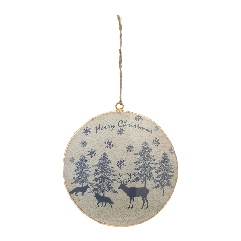 6" Metal Woodland Animal Merry Christmas Disc Ornaments, 6ct.