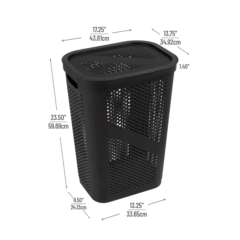 Mind Reader 60L Ventilated Slim Laundry Hamper with Cut Out Handles & Hinged Lid