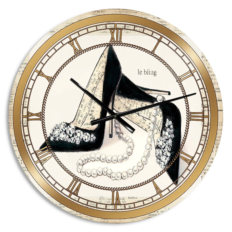 Designart Glamorous Black Diamond Stiletto I Glam Wall Clock