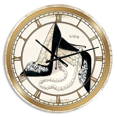 Designart Glamorous Black Diamond Stiletto I Glam Wall Clock