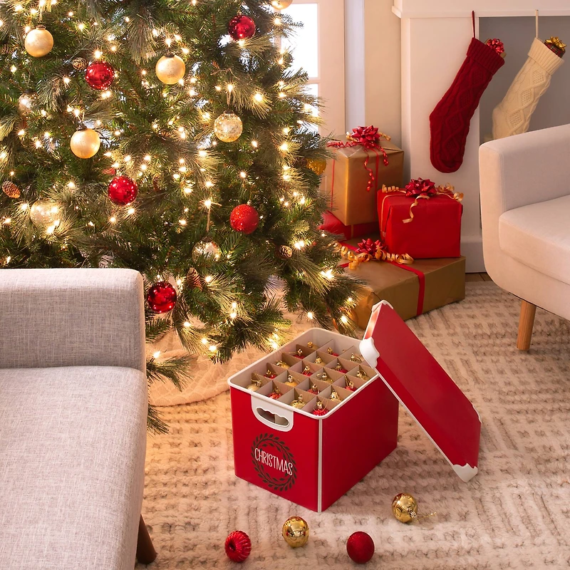 Simplify 15.4" Christmas Wreath 60 Ornament Storage Tote Bin