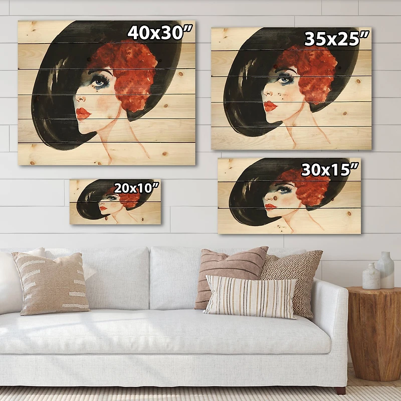 Designart - Red Head Lady In Hat Portrait of Woman