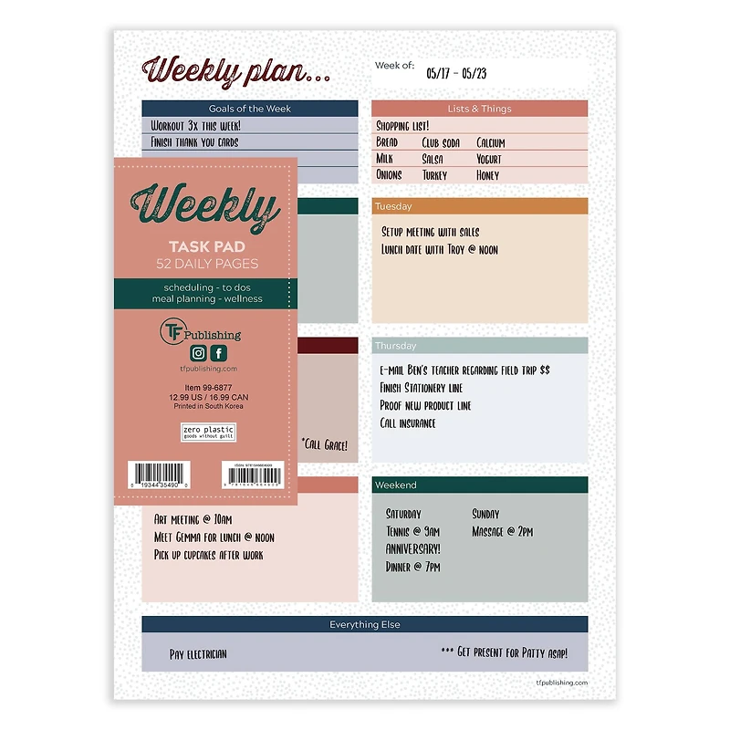 TF Publishing Boho Design Large Weekly Task Planner Desk Pad