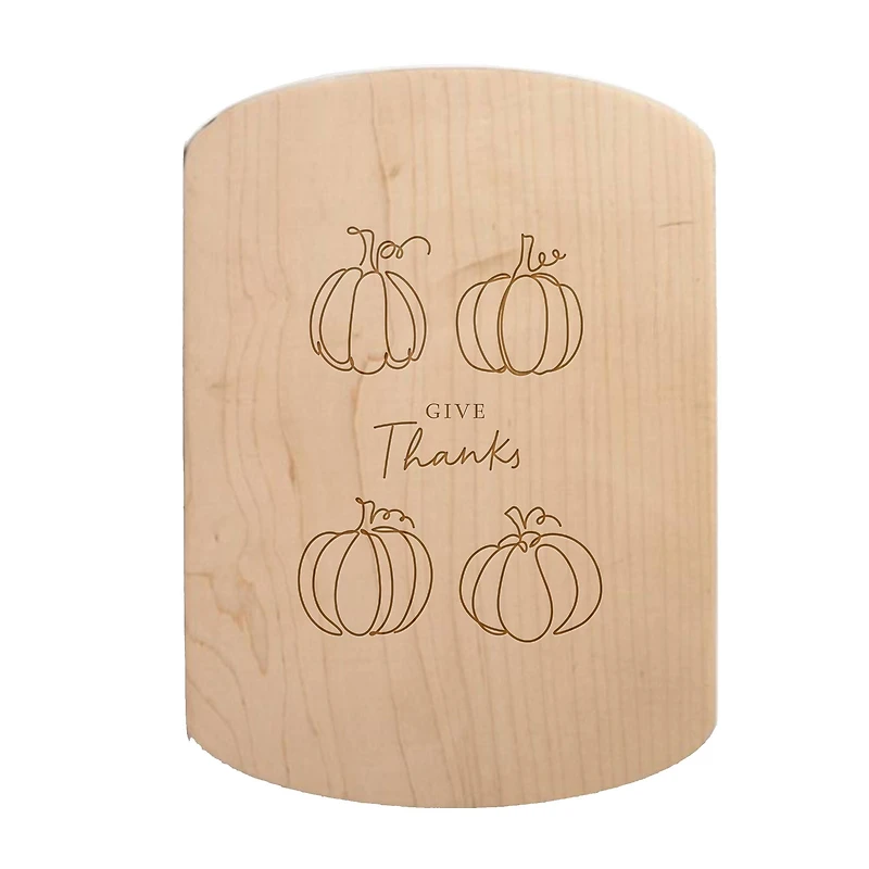 Give Thanks Pumpkins 11" x 8" Maple Oval Cutting Board