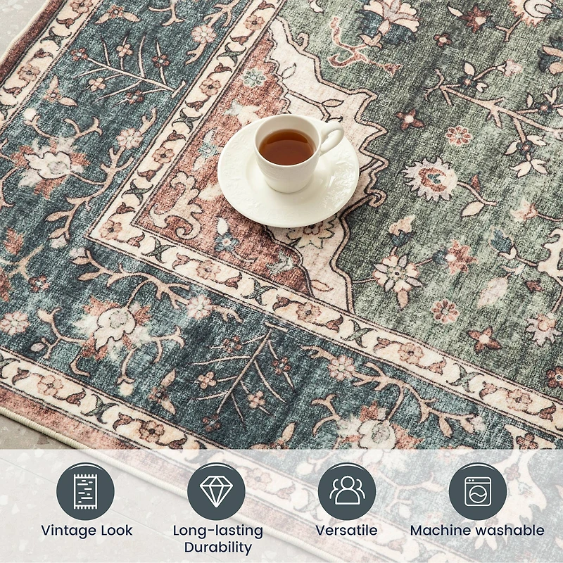 Glitzhome® 5ft. x 8ft. Green & Tan Oriental Area Rug