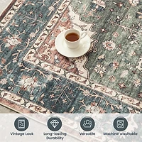 Glitzhome® 5ft. x 8ft. Green & Tan Oriental Area Rug