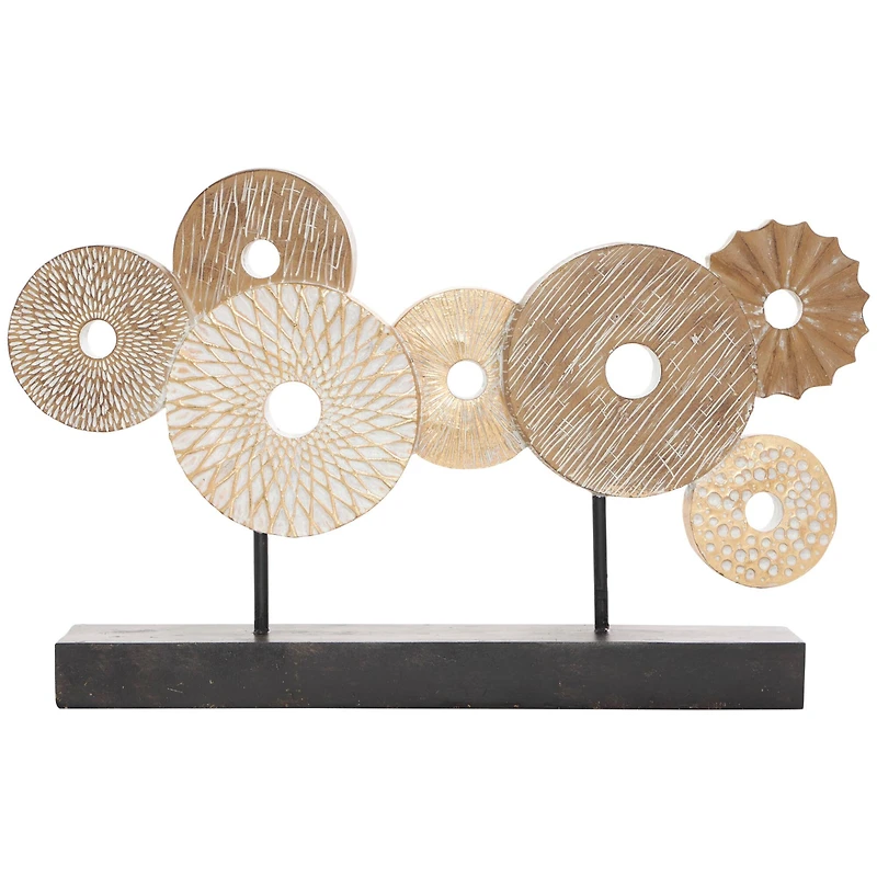 12" Beige Abstract Floral Circle Metal Sculpture Stand