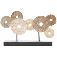 12" Beige Abstract Floral Circle Metal Sculpture Stand