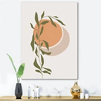 Designart - Abstract Orange Sun and Moon With Tropical Leaf