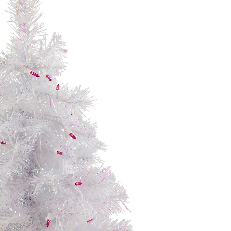 2ft. Pre-Lit White Rockport Pine Artificial Christmas Tree, Pink Lights