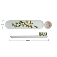 Hello Honey® Holly & Berry Stoneware Platter & Dish Set
