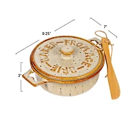 Hello Honey® 9.1" Reactive Glaze Design Stoneware Brie Baker with Bamboo Canapé Spreader Knife