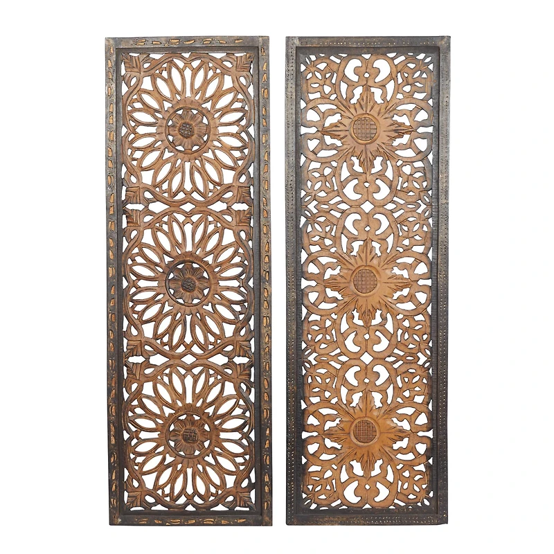 Set of 2 Brown Wood Traditional Wall Decor, 48" x 16"