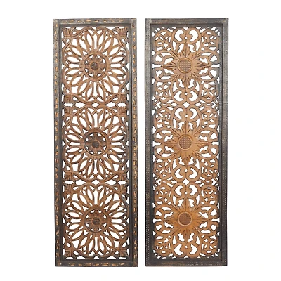 Set of 2 Brown Wood Traditional Wall Decor, 48" x 16"