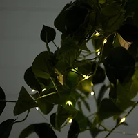 24" UV Resistant Artificial LED Lit Philodendron in White Hanging Basket