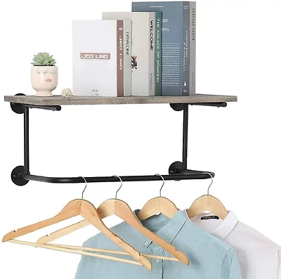 NEX™ Gray Wall Mounted Industrial Rustic Wood & Metal Coat Rack