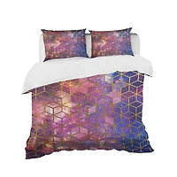 Designart 'Dark Yellow Cubes on Cosmic Background' Modern & Contemporary Bedding Set